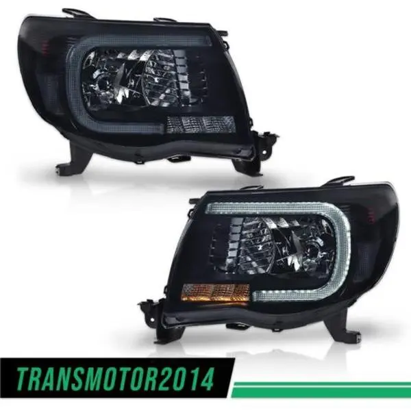 G-PLUS LED Tube DRL Halo Headlight Assembly Pair - 2005-2011 Toyota Tacoma, Driver & Passenger Side, Smoked Lens, Direct Install, Led Car Lights, Automotive Headlight Bulbs, Bright Upgrade Bulbs, Car Accessories, Exterior Upgrade