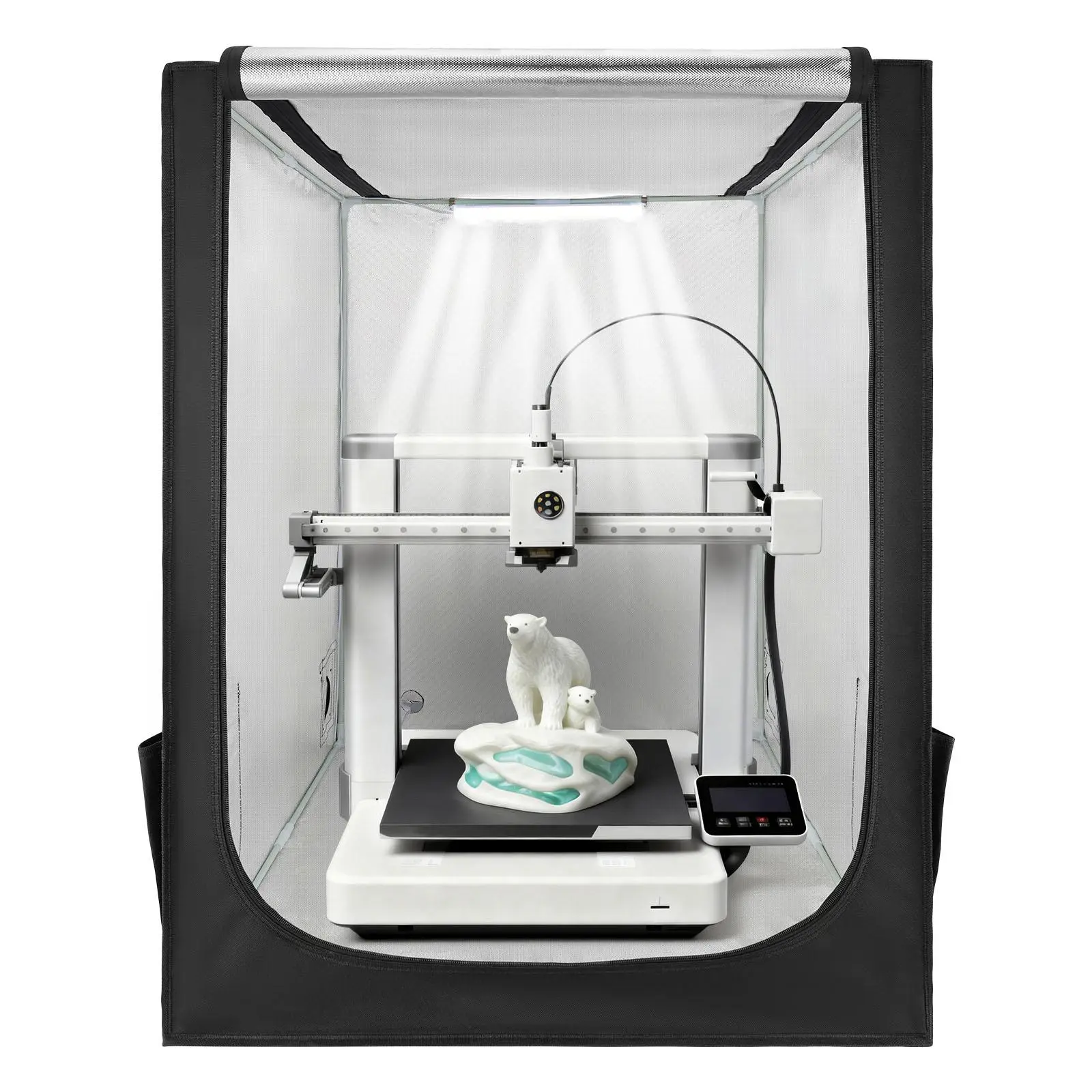 VEVOR 3D Printer Enclosure, 27.5x29.5x35.4 in Large Oxford Cloth Tent with Built-in LED Lights, Transparent Window, Constant Temperature Control, Dust-proof, Flame-retardant, Waterproof, Compatible with Creality/ELEGOO/Anycubic Models, Father's Day Gift