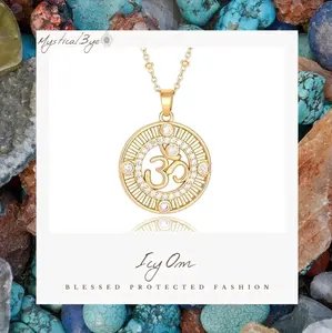 Icy om pendant on 24" necklace gold plated