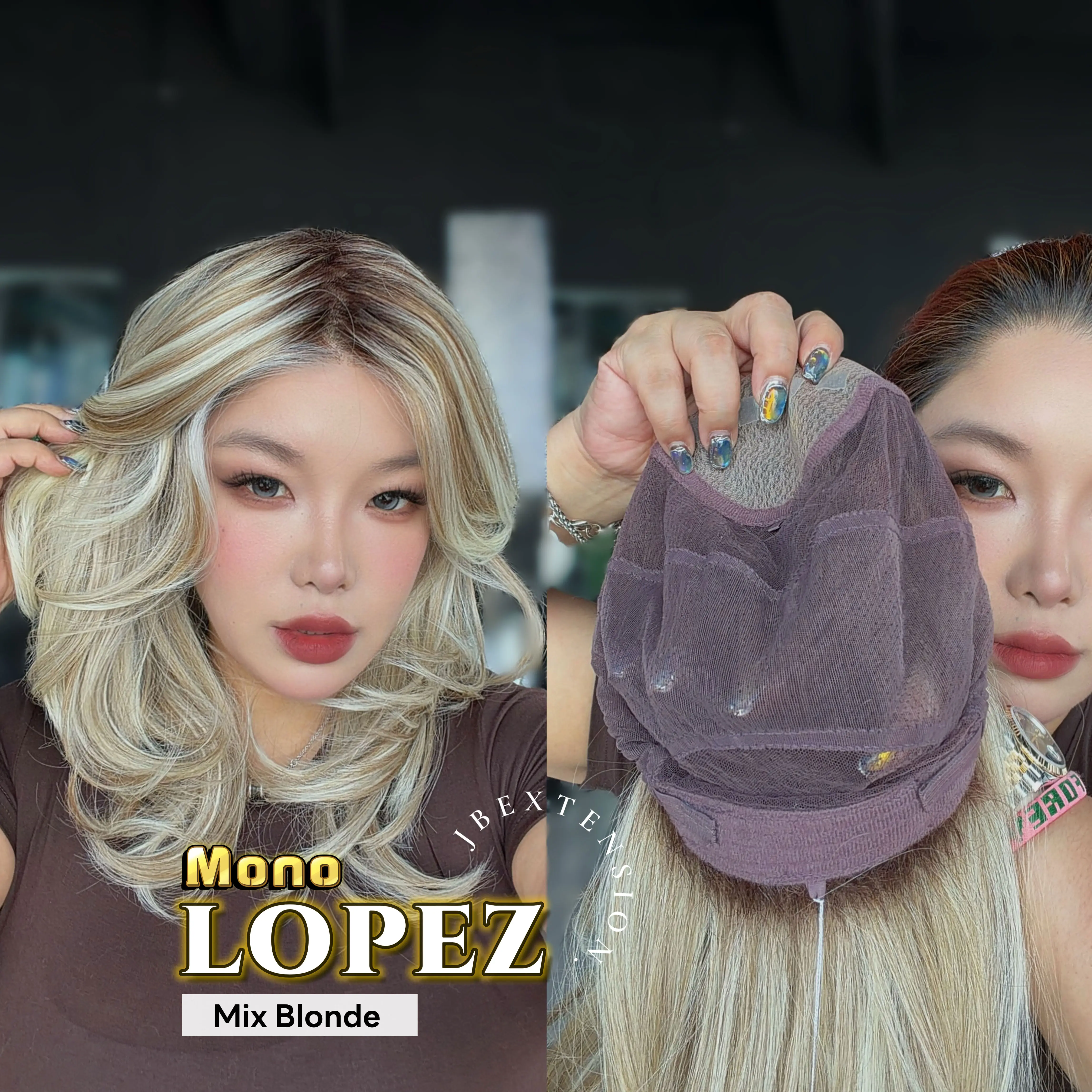 JBEXTENSION LOPEZ MONO Full Monofilament Handmade Full Lace Full Hand Tied Wig 18 Inches Mono Lace Handmade Futura Fiber Wig with Anti-slip Silicone Strips Glueless Wig LOPEZ MONO【BENDY EAR TABS】