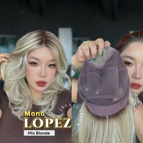 JBEXTENSION LOPEZ MONO Full Monofilament Handmade Full Lace Full Hand Tied Wig 18 Inches Mono Lace Handmade Futura Fiber Wig with Anti-slip Silicone Strips Glueless Wig LOPEZ MONO【BENDY EAR TABS】