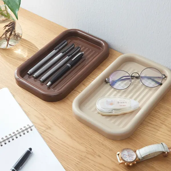 Minimalist Rippled BPA-Free Plastic Desk Tray - Durable Office Supplies Holder, Makeup Organizer for Stationery, Jewelry, Keys Storage - Spot Clean Multi-Use Home Organizer for Teachers (Small Space Hacks)