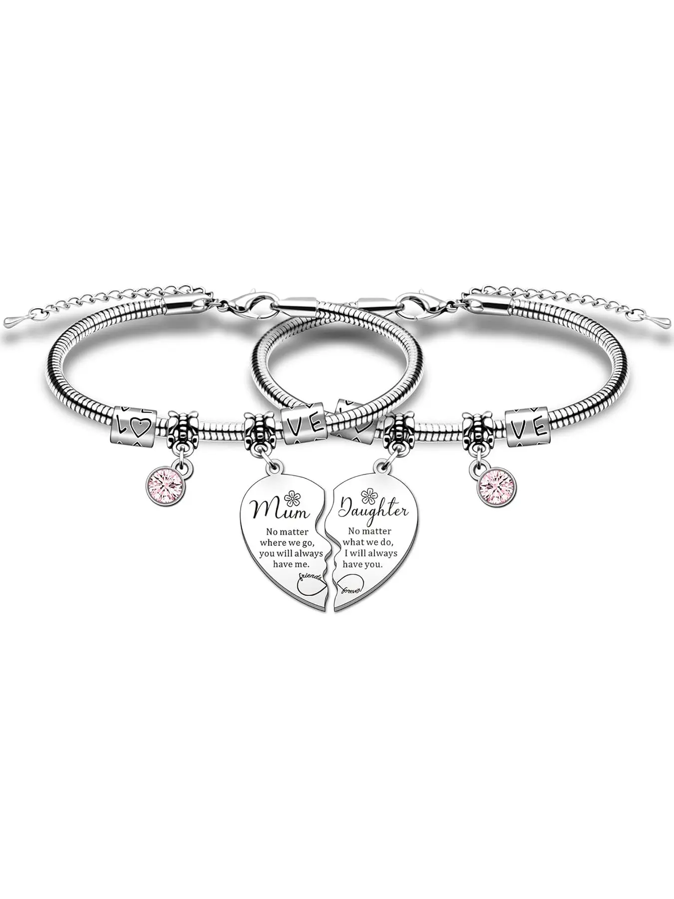 Mother's Day Gift, Mother & Daughter Love Letter Cute Heart Charm Bracelets, Heart Shaped Bracelet, Heart Design Bracelet, Eternal Heart Bracelet, XOXO Style Matching Bracelet Set, Bracelet Bundle, Fashion Jewelry for Party, Daily Wear and Birthday Gifts