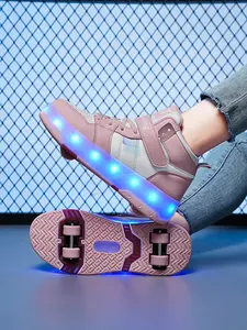 1 pair of children's athletic roller shoes — all-season, wheeled sneakers with light-up soles that glow while skating or walking. Designed for both boys and girls, these high-performance shoes allow for skating, gliding, and everyday wear.