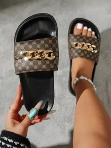 Fashionable Random Print Slides, Casual Comfortable Flat Sandals for Beach, Outdoor, Daily Wear, Lightweight Breathable Shoes for Women, Girl, Casual Slippers