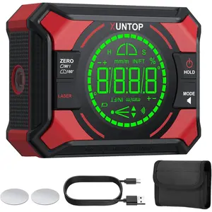 4x90/2x180°(0.01°) Digital Angle Finder with Dual Laser Digital Angle Gauge with Bottom and Back Magnetic Rechargeable Inclinometer with Digital Level Bubble (Class 2 Laser, <1mW Power Output)