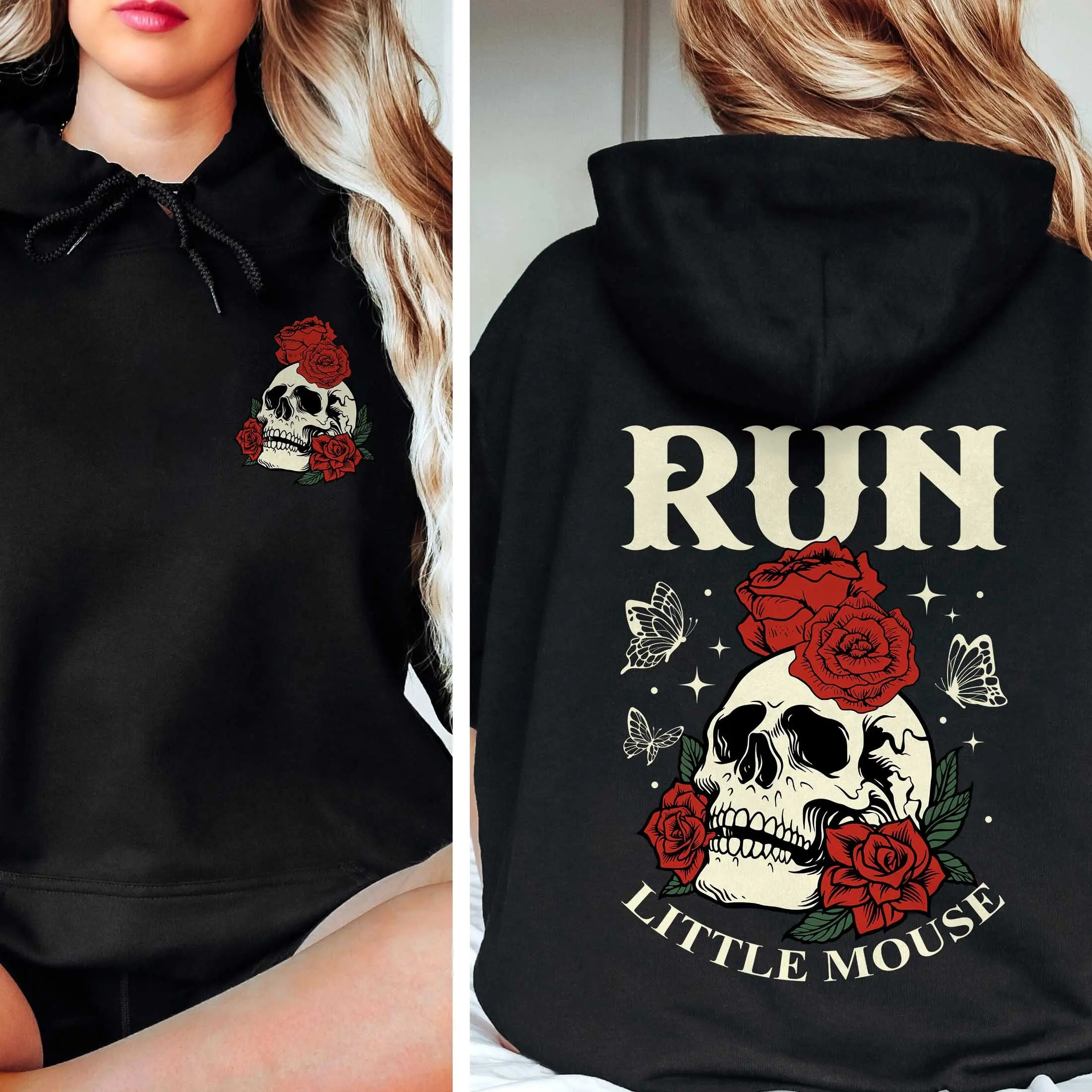 Run Little Mouse Sweatshirt Haunting Adeline Shirt Dark Romance Merch Smut Reader Hoodie Rose Skeleton Sweatshirt Book Lover Gift Crew Neck Women's Light Polyester Pullover Long Sleeve Tops