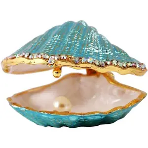 H&D HYALINE & DORA Metal Glass Trinket Box Ring Holder Small Seashell Figurine Collectible Table Centerpiece (pearl mussel)