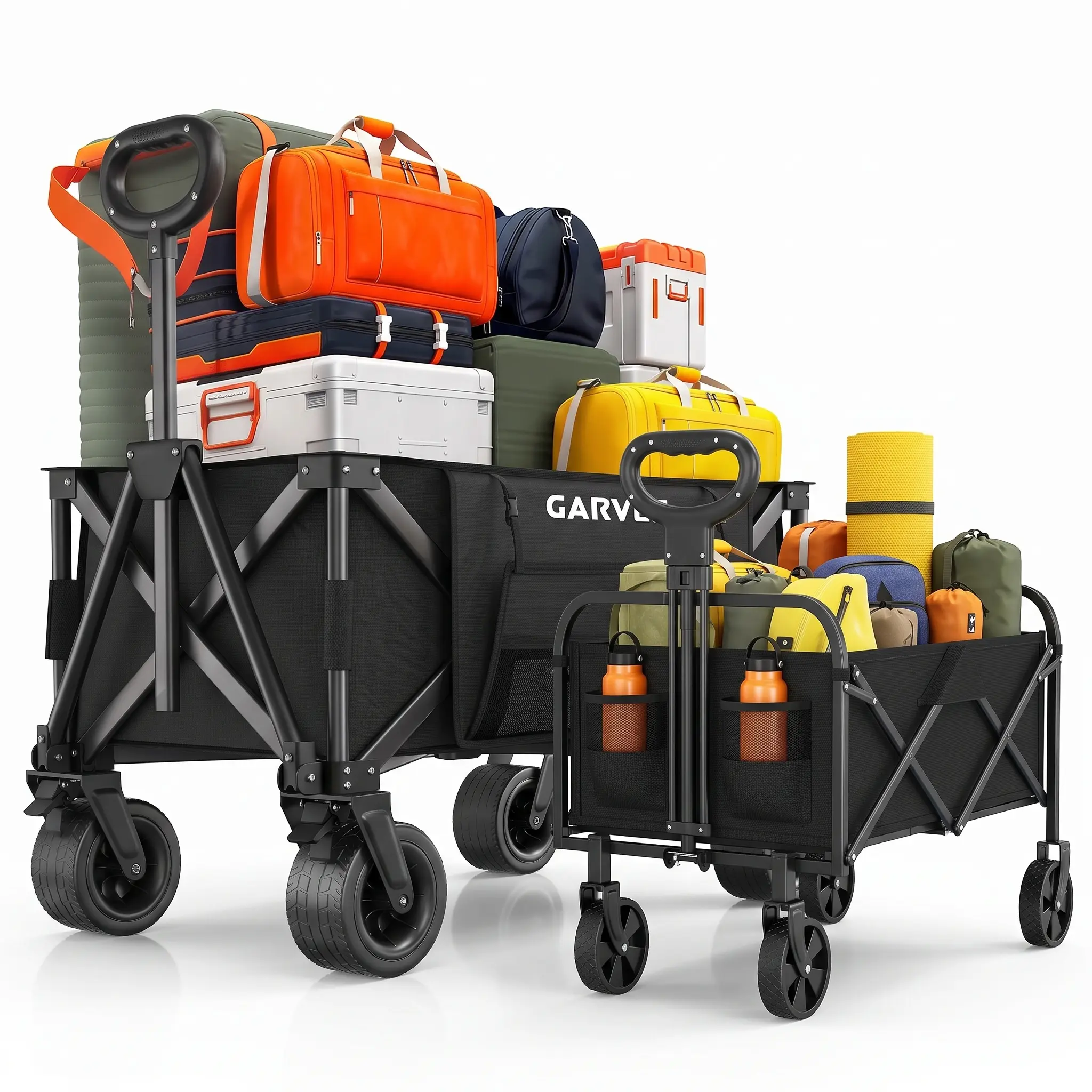 【fathersdaygift】Garvee Wagons Carts Foldable, Garvee Utility Collapsible Wagon with All-Terrain Wheels, Drink Holders & Adjustable Handle, 220 LBS & 460 LBS Portable Grocery Wagon for Shopping, Camping, Garden
