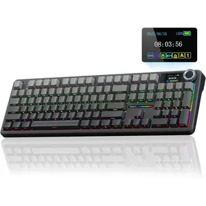 AULA F108 PRO Wireless Mechanical Gaming Keyboard with Built in Screen Knob Full Size Layout RGB Backlight 8000mAh Battery Pre Lubed Switches Hot Swappable PBT Side Printed Keycaps