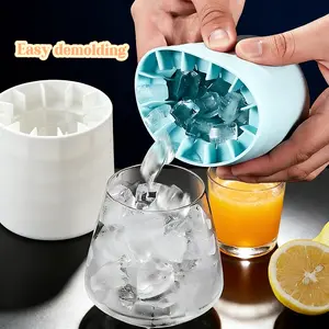 Silicone Ice Cube Maker Cup 2-Pack, Easy Release Ice Mold with Lid, Stackable & BPA-Free Ice Tray for Freezer, Whiskey, Cocktails & Baby Food