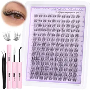 Lash Clusters Kit Natural Wispy Lash Extension Kit Clear Band Cluster Eyelash Extensions  C Curl  Individual Lashes with Lash Glue Bond and Seal and Tweezers DIY at Home