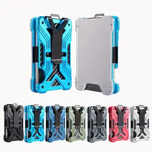 Multifunctional Men's Wallet Tactical Money Clip RFID Blocking Minimalist Front Pocket Ultra-Thin Aluminum Credit Card Holder with Transparent ID Slot for 15 Cards