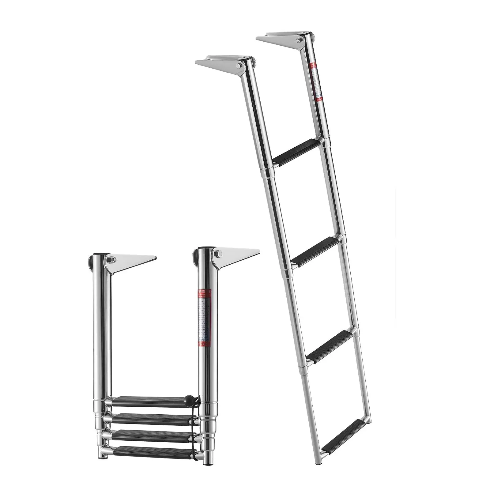 【Summerfinds】VEVOR 4-Step Stainless Steel Outdoor Telescopic Folding Boat Ladder, 900 lbs Heavy Duty Capacity, Wide Anti-Slip Steps, Rear Entry, Deck Mount, Bungee Cord Equipped for Inboards, Outboards, Yacht Swim Deck 7341s