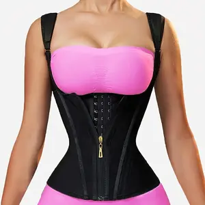 Latex Shapewear Vest 15-Steel Boned Fajas Colombianas Body Shaper Women Waist Trainer Tummy Control Slimming Cincher Hook Zipper