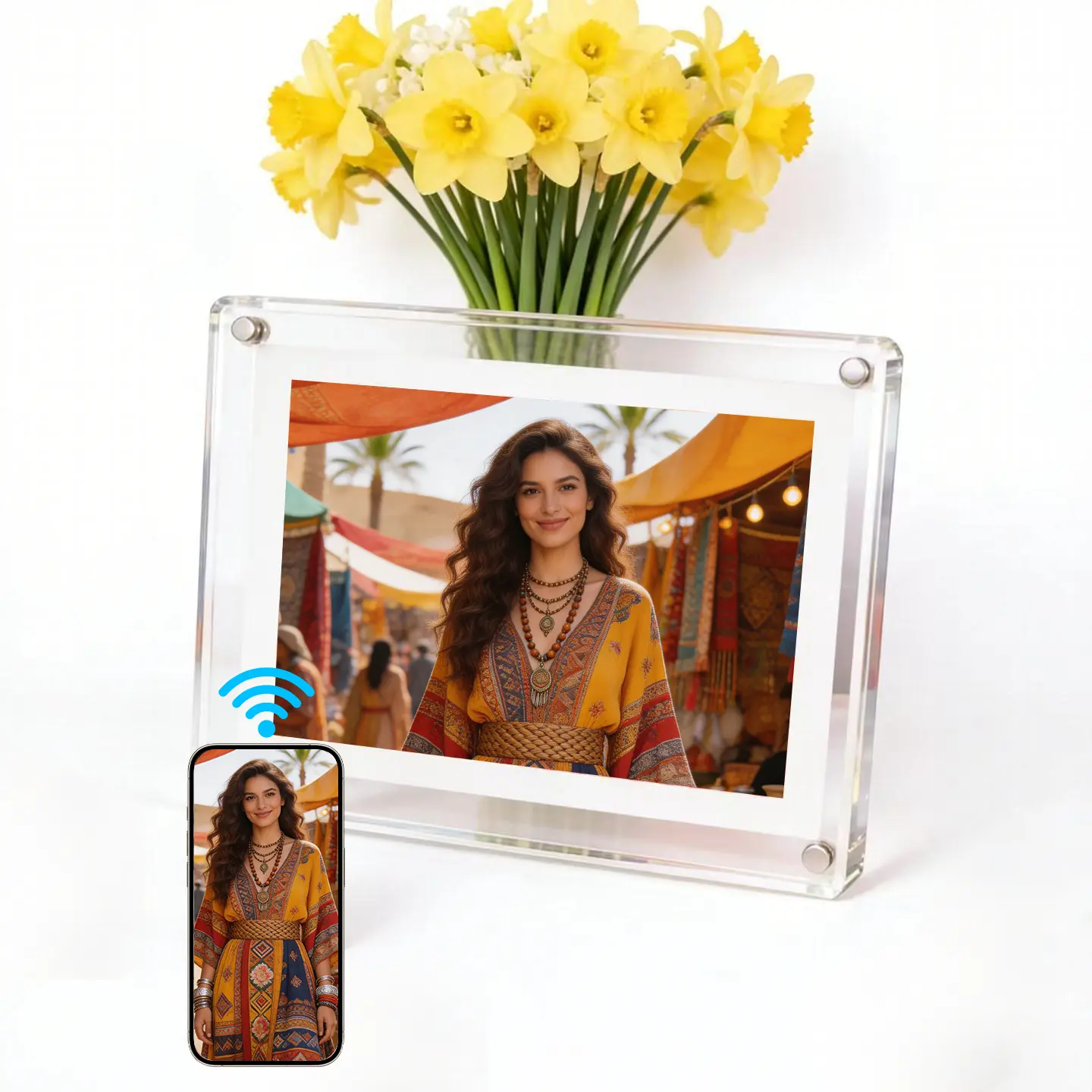 7" Display WiFi Acrylic Rectangle Digital Photo Frame - 1024×600 Screen, 8GB Built-in Memory, Auto-Rotate, Modern Home Decor Photo Frame for Sharing Moments,back to school,back to school haul