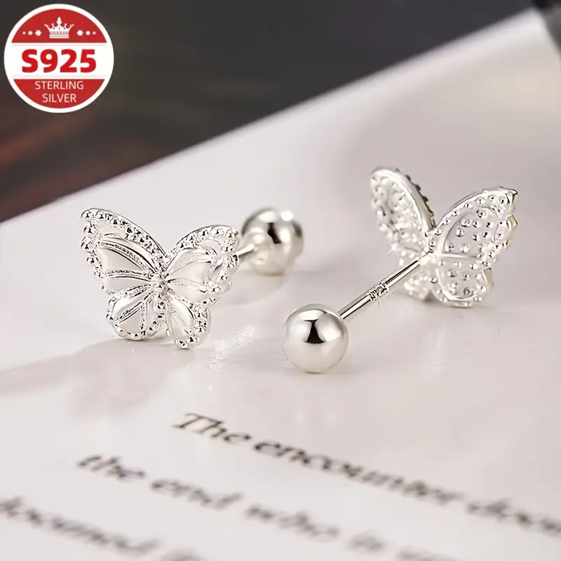 Women's S925 Sterling Silver Cute Butterfly Motif Earrings - Minimalist Simple Shape, Fashionable Fresh Style, Daily Wear, Ideal Gift for Christmas, Valentine's Day