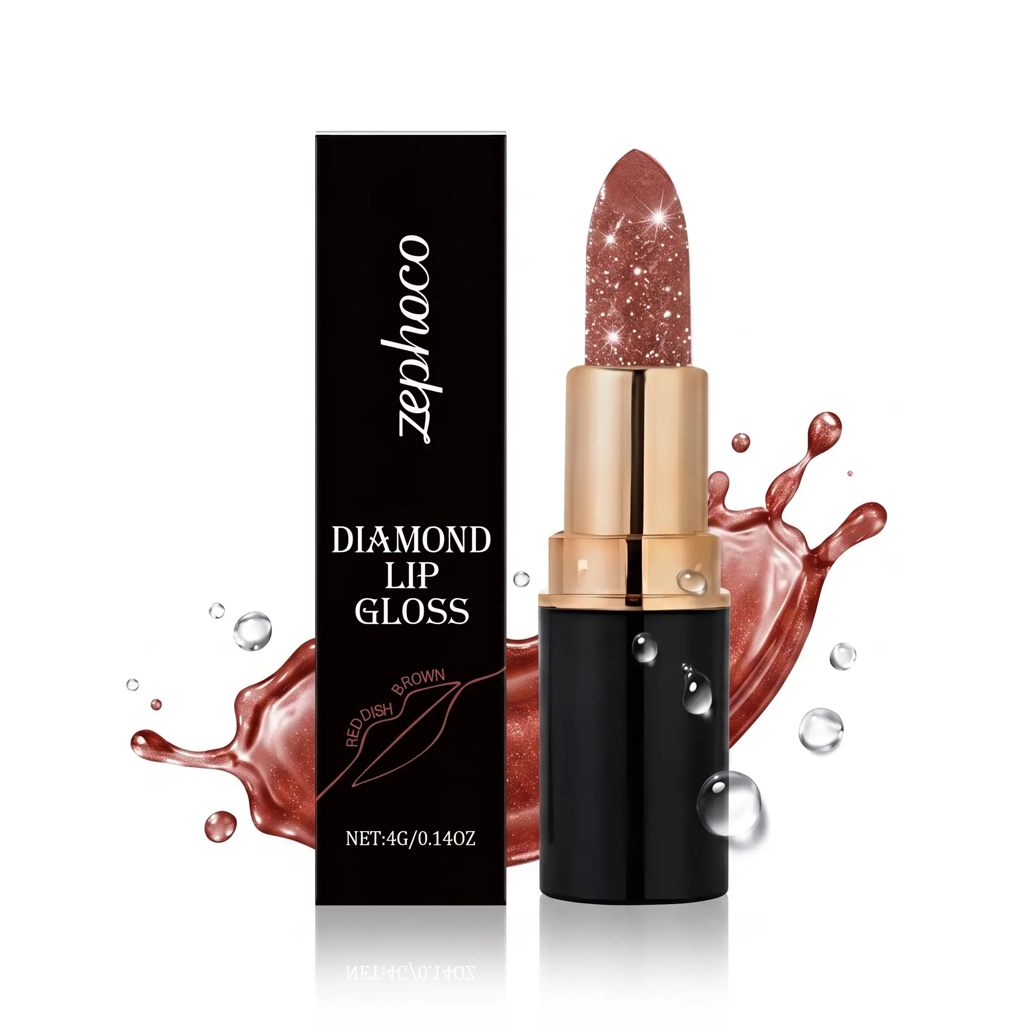 Shimmery Diamond Lip Gloss Stick - 4g Reddish Brown Moisturizing Cream Lipstick, Compact, Long-Lasting, Gentle, Moisturizes, Smooths, Nourishes, Infused with Jojoba Oil for Dry Lips Daily Makeup, Moisturize, Nourishing