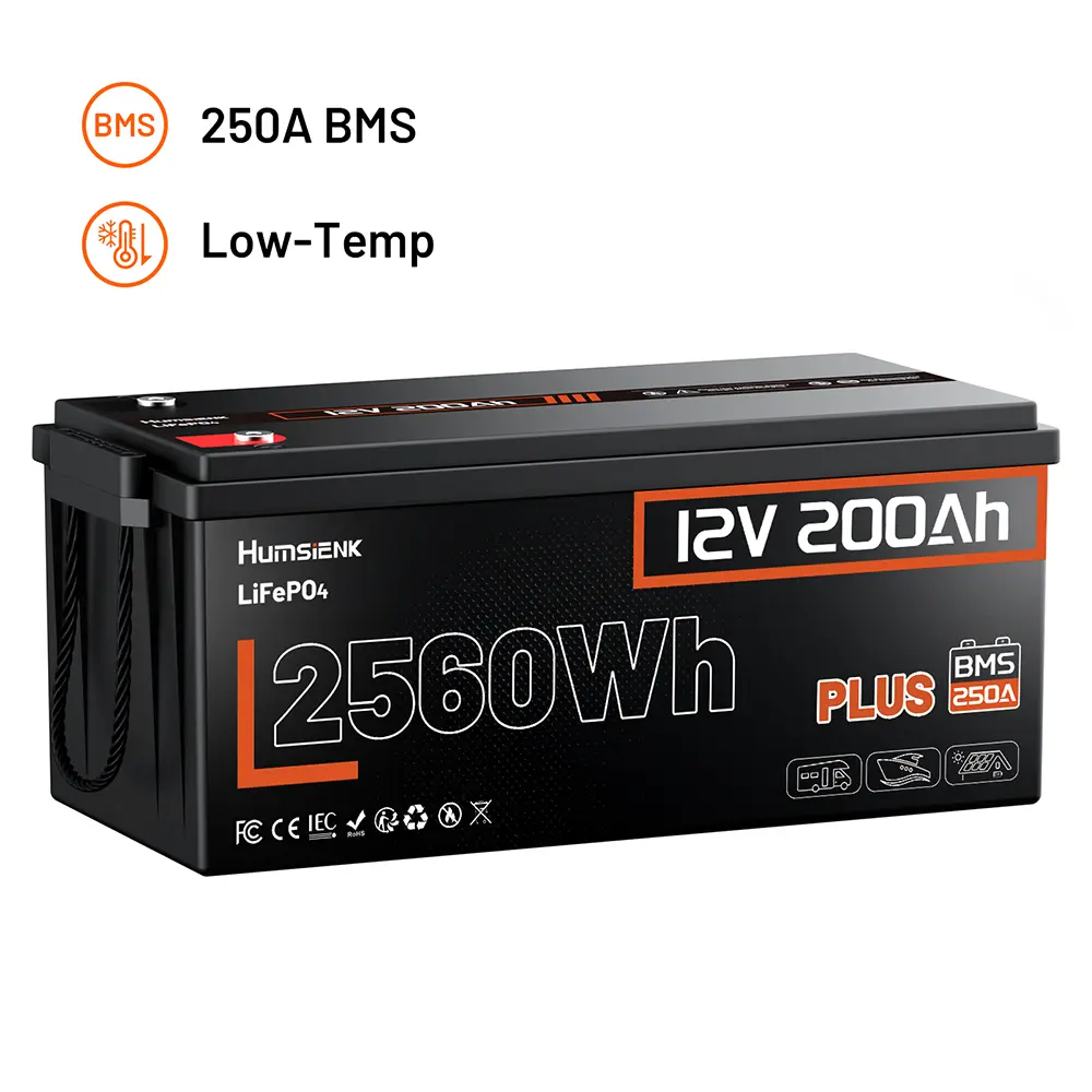 HumsiENK 12V 200Ah LiFePO4 Battery with Smart BMS, High Cost Performance, Home Backup Power, Emergency, Off-Grid Living, Outdoor Camping, Easy Travel, Yard Renovation, Reduce Equipment Downtime, Uninterrupted Power Supply