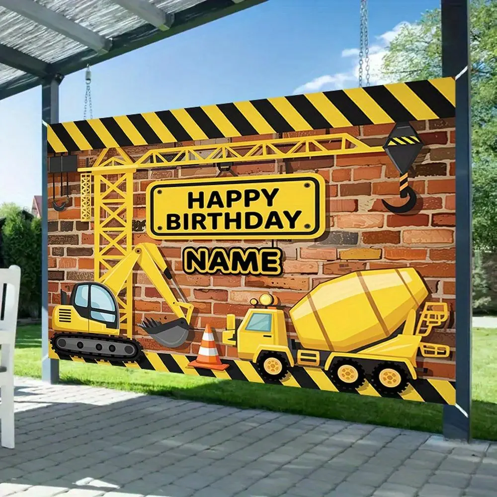 2D Foldable Polyester Birthday Party Backdrop Banner - HD Print Construction Theme Cloth, Soft Lightweight Photo Booth Prop for Indoor Studio Photography & Event Decor (39.3X59 Inch / 100Cmx150cm, 70.8X90.6 Inch / 180Cmx230cm)