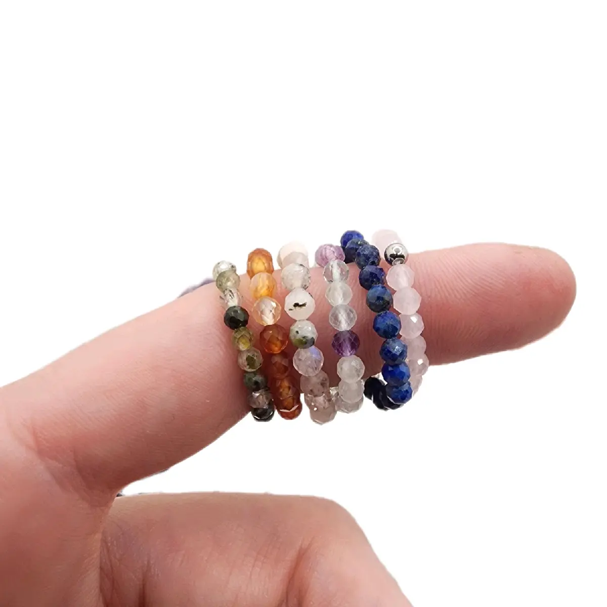 Gemstone Beaded Ring Natural Stone Jewelry Crystal Adjustable Rings