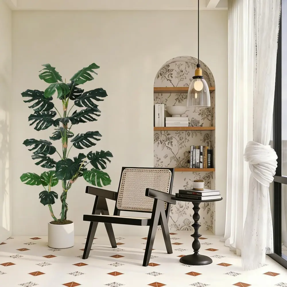 1.5m (5ft) Artificial Monstera Tree - Artificial plant with realistic leaves, flexible branches and UV resistant - Maintenance-free greenery for home, office or living room decoration - Includes weighted ceramic pot