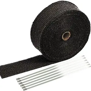 2" x 50' Black Exhaust Heat Wrap Roll for Motorcycle Fiberglass Heat Tape Tape with Stainless Ties