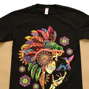 Calavera penacho T-shirts Cotton Black Tops Crewneck