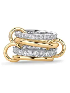 Women Interlocking Stacking Ring, Statement Multi-Ring Mixed Metal Stack, Cubic Zirconia Friday Christmas Easter Jewelry, Interlocked Stackable Rings