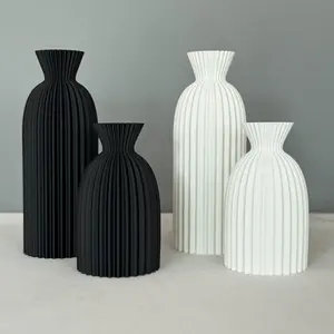 Black Vase, Matte Boho Vase for Pampas Grass, Modern Plant Vase, Modern Art Decorative Vases, Cylinder Vases, Decorative Flower Vase, for Kitchen, Bathroom, Table, Shelf, Fireplace Decor, Living Room, Farmhouse, Office Decor, Bedroom