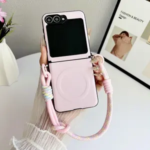 For Magsafe Hinge Phone Case For Samsung Galaxy Z Flip 7 6 5 4 3 Flip7 FE Shockproof Protective Back Cover with Bracelet