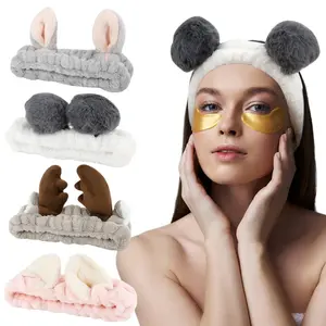 4Pcs Makeup Spa Headband Face Wash Headband for Women Girls Cute Headbands Animal Ears Shower  Coral Fleece Hair  Band Women Cosmetic Headwrap for Spa Yoga Makeup Washing Face bow tie band Soft Comfortable