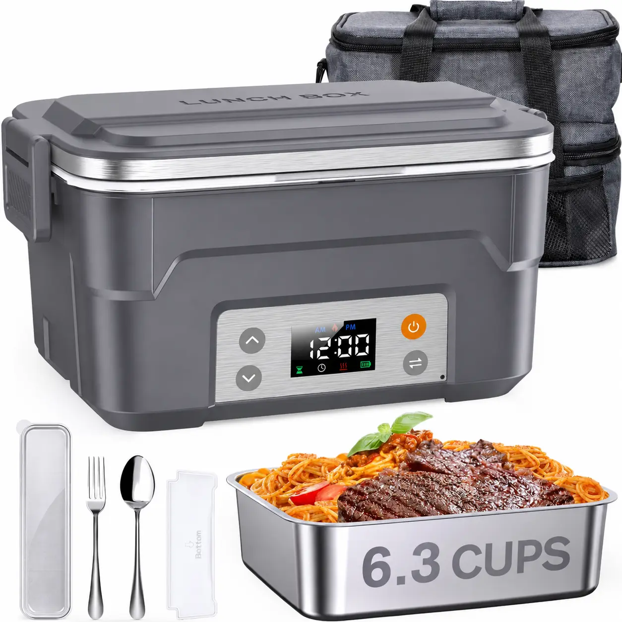 Docusvect Cordless Electric Lunch Box with Mealtime Setting & Daily Memory, 27000mAh Battery Powered Heated Lunch Box for Adults, 6.3 Cups Food Warmer Container, 220°F Rapid Heating & Auto Keep-Warm, Full Kit