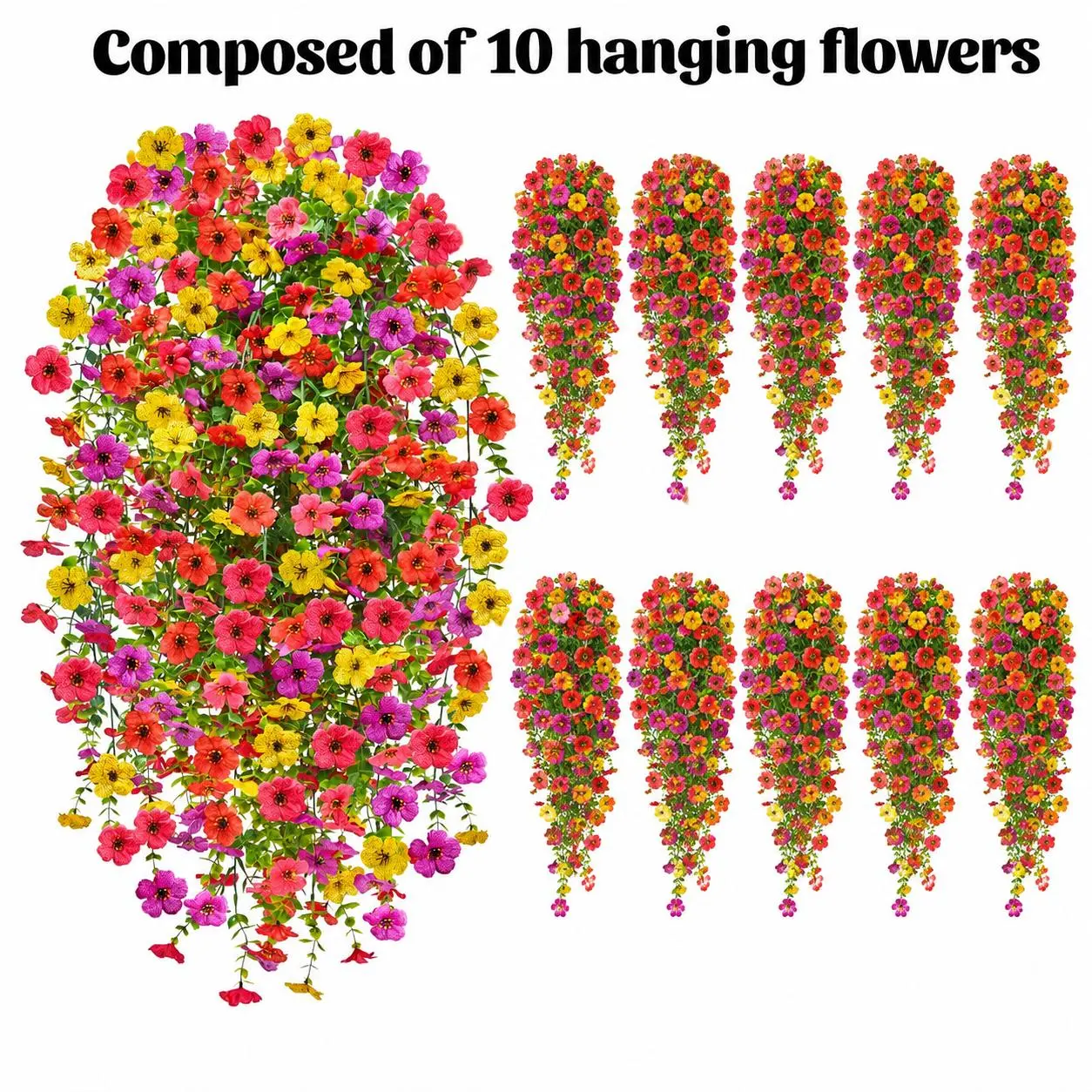 10PCS UV Resistant Artificial Hanging Daisy Flowers with Eucalyptus Leaves, Realistic Long Trailing Vines Silk Fake Flowers for Outdoor & Indoor Home Decor, Perfect for Patio, Porch, Balcony, Yard, Window and Garden