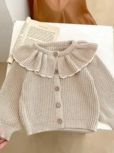 Style Toddler Girls' Ruffle Collar Knit Cardigan Sweater Top, Baby Girl Clothes, Casual Fitted Design for Fall & Winter, Perfect Fit for Ages 0-3 Years Old