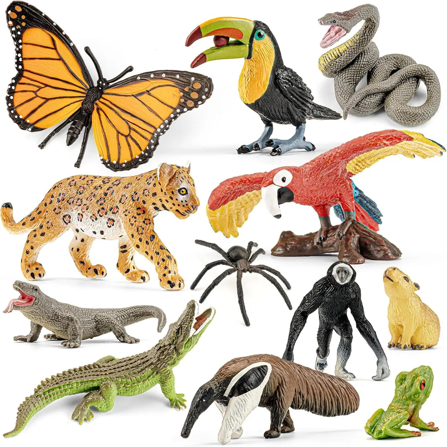 12PCS Realistic Jungle Animal Figure Set - Model Figure Collectibles Figurine, Rainforest Diorama Decor, Educational Learning Toys for Toddlers, Valentine's Day Party Favor Gift