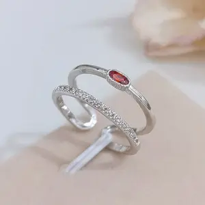 Double - layer Open - ended Ring Inlaid with Red Zirconia