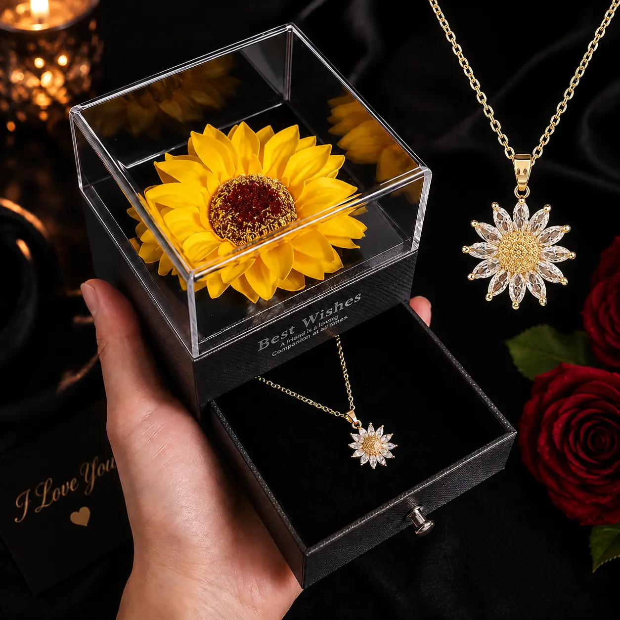 Sunflower necklace gift box, you are my sunshine, necklace with gift box, gift for ladies, birthday, wedding, Mother's Day, Christmas gift