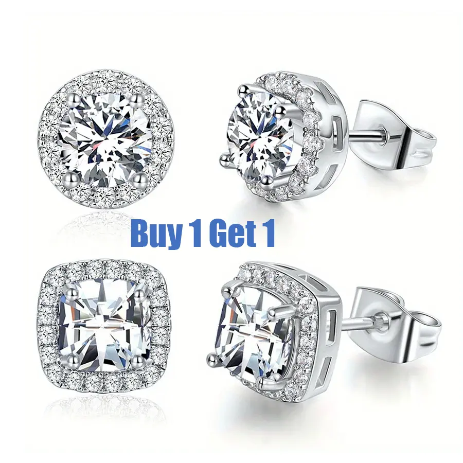 [Buy 1 Get 1 ]2 pair Earring Set for Men and Women. 18K Gold Plated Features VVS - cut round and square gemstone earrings. These delicate, elegant and stylish accessories are for pierced ears.TikTokShopBlackFriday