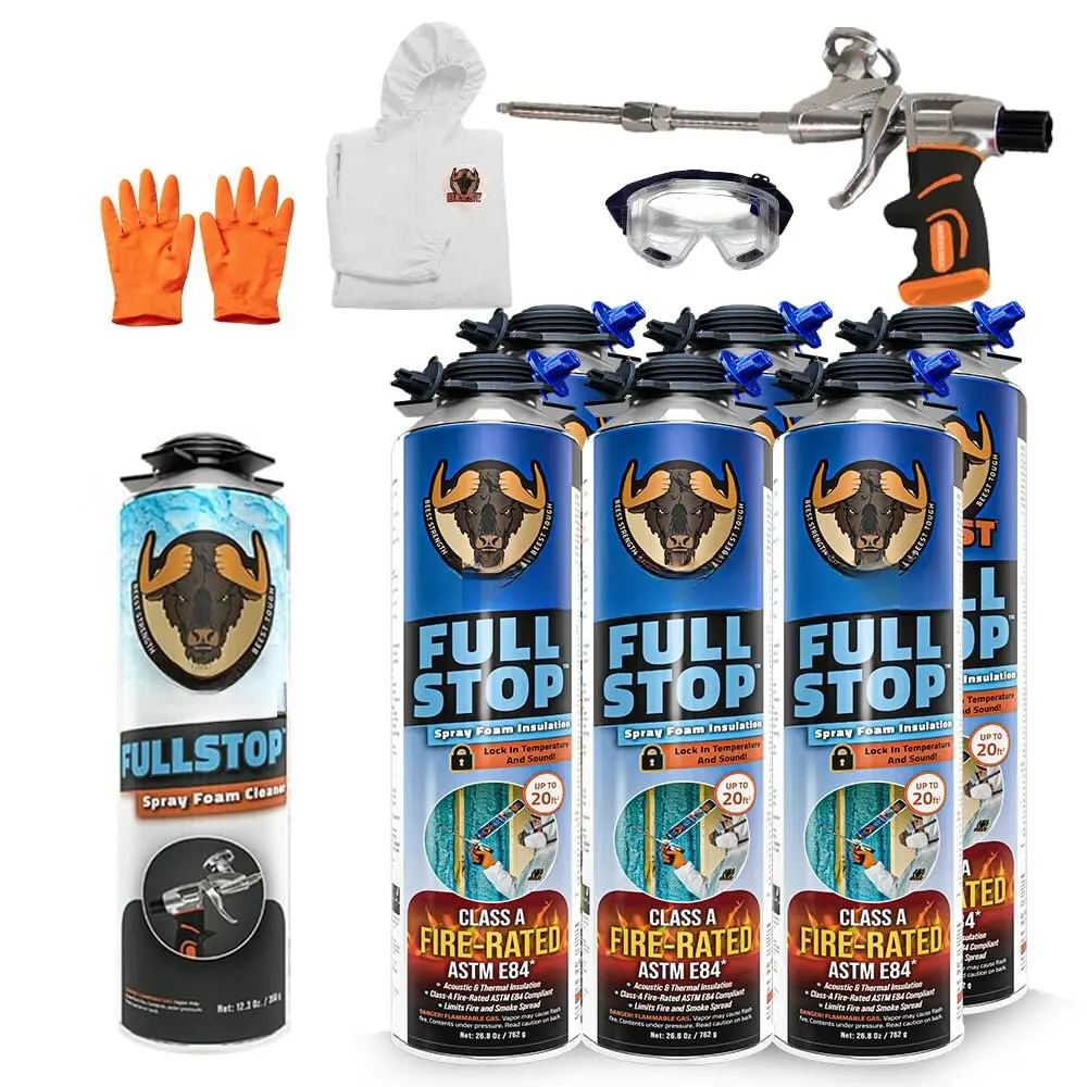 FullStop   Insulation Kit - 120 Board ft/sq.ft. Fire Rated  Insulation  for Walls & Attics with Thermal & Soundproofing - Includes 6X Cans, 1 Cleaner, Pro X , Safety Gear