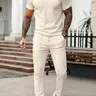 Two-Piece Men's Casual Plain Crew Neck Short Top and Comfortable Long Pants Set for Everyday Wear