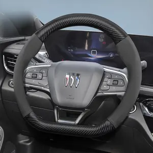 Suitable for Buick carbon fiber texture leather suede steering wheel cover accessories, ultra-thin, non-slip, breathable protective cover, for Encore, GX, Envista, Envision, Enclave, LaCrosse, etc. Available in black, mocha, red and brown