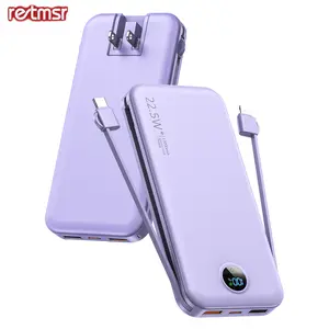 RETMSR Portable Charger with Built-in Cables and AC Wall Plug 12000mAh Ultra Slim Power Bank with LED Display,phone accessories,portable charger, Fast Charging Battery Pack for iPhone 15/14/13 Samsung iPad USB Type-C Digital Display Compact Purple Usb