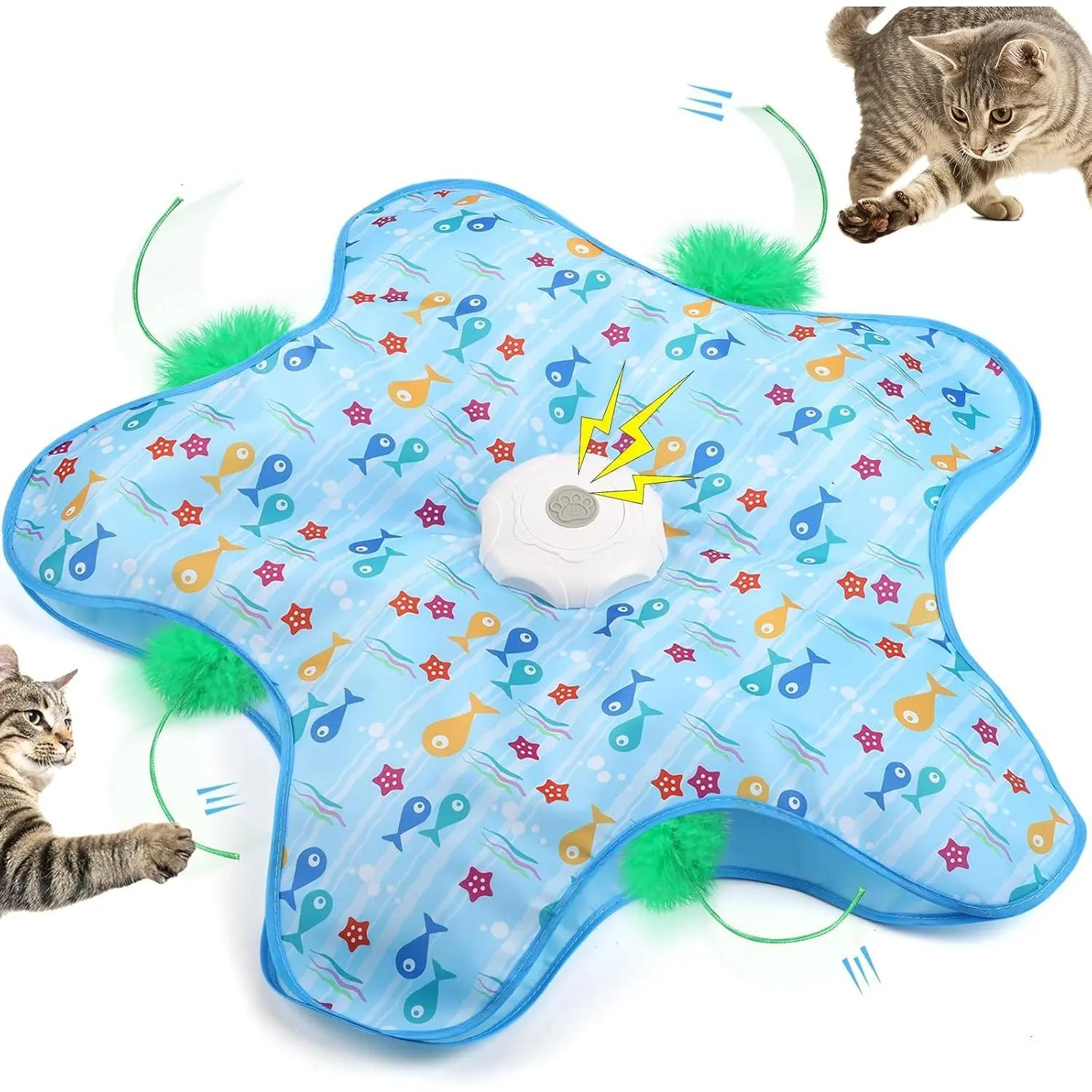 Smart Interactive Cat Toy - Automatic Hide and Seek Hunting Simulator with Realistic Bird Sounds & Random Moving Feather, USB Rechargeable, Prevents Boredom for Bore Indoor Cats & Kittens exercise, Auto Sleep Mode, Double-Padded Mat, Halloween, Christmas,