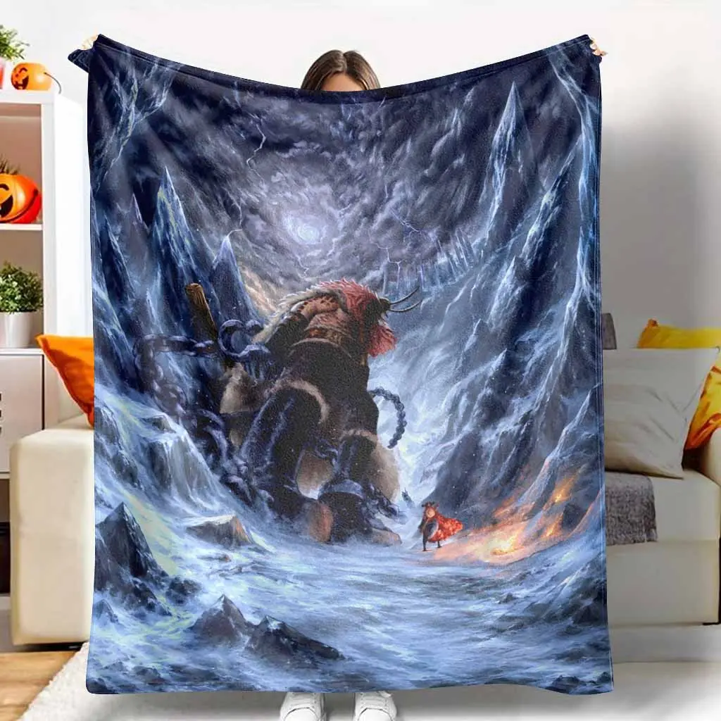 Fantasy Giant Warrior Flannel Fleece Blanket Epic Dark Cold Mountain Scene Print Ultra Soft Warm Cozy Lightweight Decorative Throw Suitable For Bed Sofa Living Room Camping Travel Office Nap Gifts And Home Decor