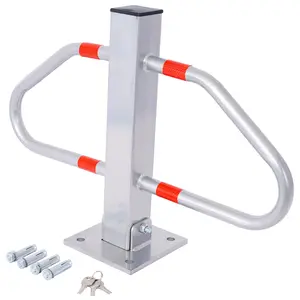 Donext Parking Bollard, Pole Barrier with Lock, Car Parking Protection Posts, Parking Barrier 27.6" x 19", Silver