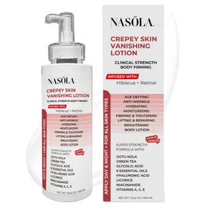 Nasola Crepey Skin Vanishing Lotion- Advanced Body Repair Treatment with Retinol and Hibiscus, Skin Tightening and Lifting Cream Moisturizer for Dry Aging Skin includes Vitamin A, E, C, and Green Tea