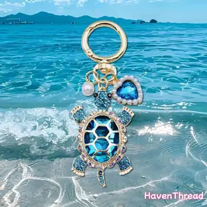 HavenThread Enameled Metal Turtle Keychain, Lightweight Marine Motif Accessory with Pearl Accent, Unisex Car Keychain Bag Charm, Trendy Friendship Gift for Daily Use