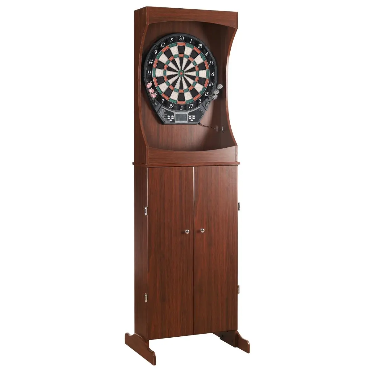 212 MAIN Carmelli Outlaw Cherry Finish Free-Standing Dartboard & Cabinet Set - Electronic Play, Wall-Mounting Capable, MDF Cabinets, AC Adapter, 24 x 9.25 x 81 in Multi-Game Darts Equipment