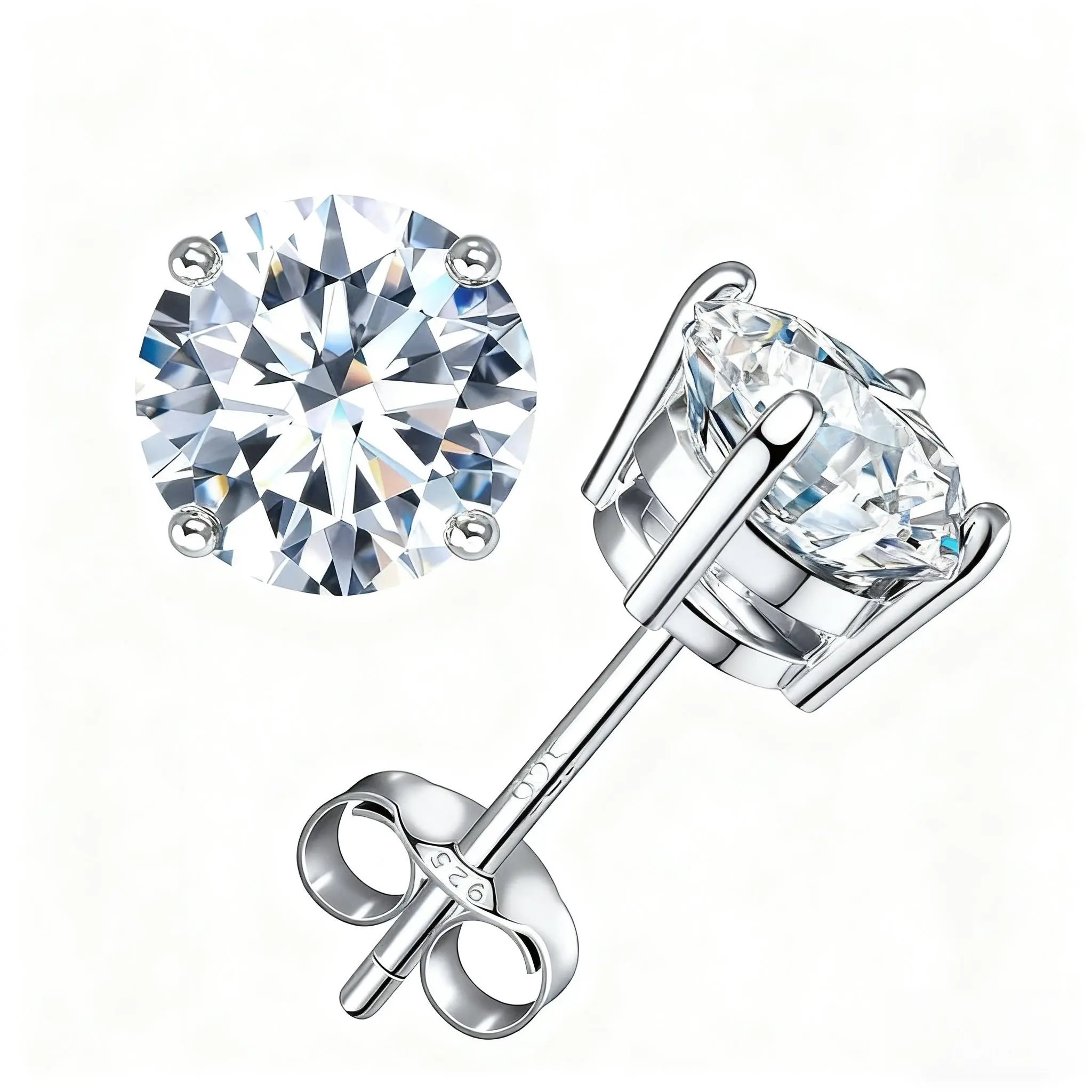 ORELLE 6mm Round Stud Earrings Single Diamond Four-Prong Studs Butterfly Clasp Lab-Created Zirconia Earrings Sterling Silver Zirconia Jewelry Perfect Birthday or Mother's Day Gift Unisex Wedding Set， Everyday Jewelry Gift for Him
